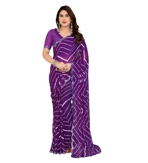 Women's Georgette Printed Saree With Unstitched Blouse 5.5Mtr (Purple)
