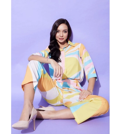 Women's Polyester Colour Blocking 3-4th Sleeve Co-Ord Set (Multicolor) Women's Polyester Colour Blocking 3-4th Sleeve Co-Ord Set (Multicolor)