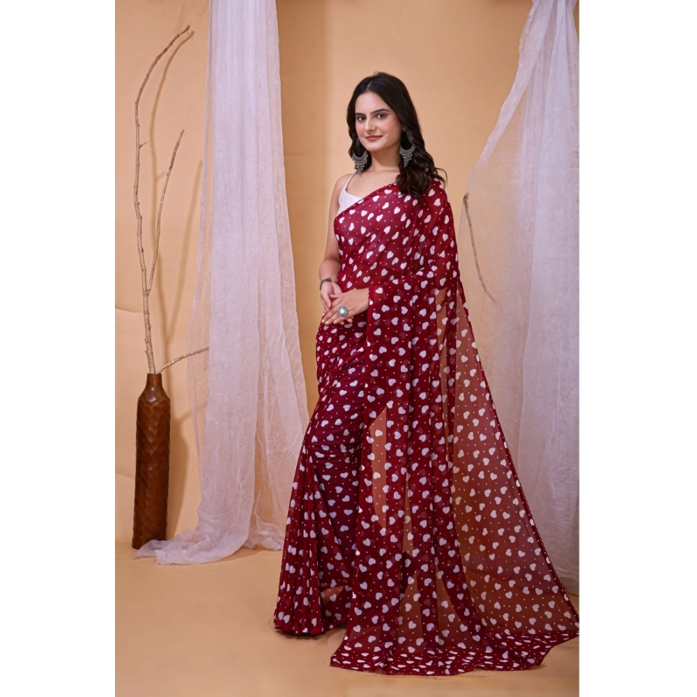 Women's Georgette Printed Saree With Unstitched Blouse 5.5Mtr (Maroon) Women's Georgette Printed Saree With Unstitched Blouse 5.5Mtr (Maroon)