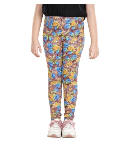 Girl's Cotton Lycra Floral Elasticated Jeggings (Multicolor)