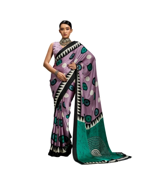 Women's Satin Crepe Printed Saree With Unstitched Blouse 5.5Mtr (Multicolor)
