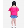 Girl's Rayon Solid Cold Shoulder Top with Shorts (Pink-Blue)
