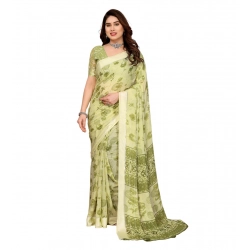 Women's Georgette Printed Saree With Unstitched Blouse 5.5Mtr (Green)