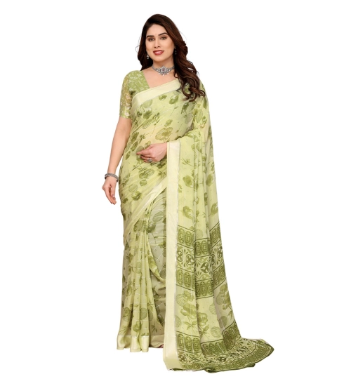 Women's Georgette Printed Saree With Unstitched Blouse 5.5Mtr (Green)