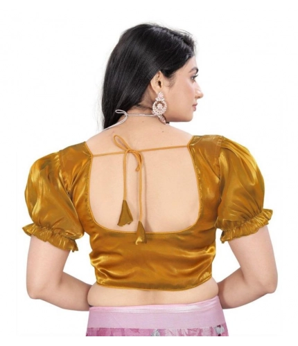 Women's Jimmy Solid Designer Neck Elastic Sleeve Readymade Blouse (Gold 38 , Alterable up to 42)-PID65828 Women's Jimmy Solid Designer Neck Elastic Sleeve Readymade Blouse (Gold 38 , Alterable up to 42)-PID65828