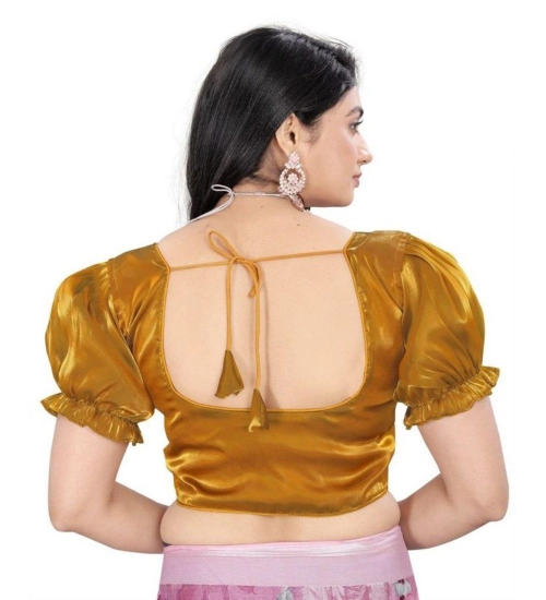 Women's Jimmy Solid Designer Neck Elastic Sleeve Readymade Blouse (Gold 38 , Alterable up to 42)-PID65828