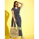 Girl's Polyester Moss Floral Short Sleeves Jumpsuit (Navy-white) Girl's Polyester Moss Floral Short Sleeves Jumpsuit (Navy-white)