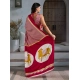 Women's Satin Crepe Printed Saree With Unstitched Blouse 5.5Mtr (Red)