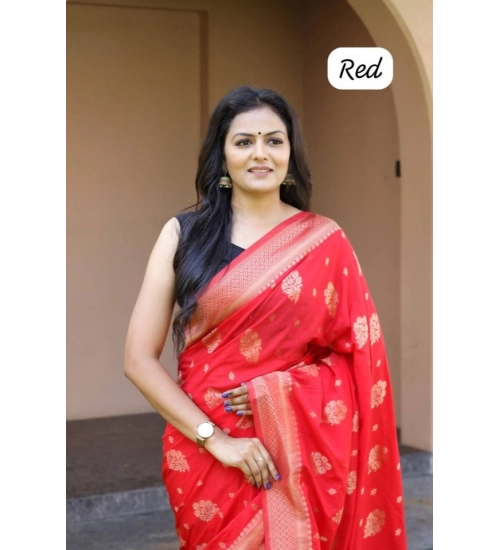 Women's Soft Lichi Silk Printed Saree With Unstitched Blouse 5.5Mtr (Red) Women's Soft Lichi Silk Printed Saree With Unstitched Blouse 5.5Mtr (Red)