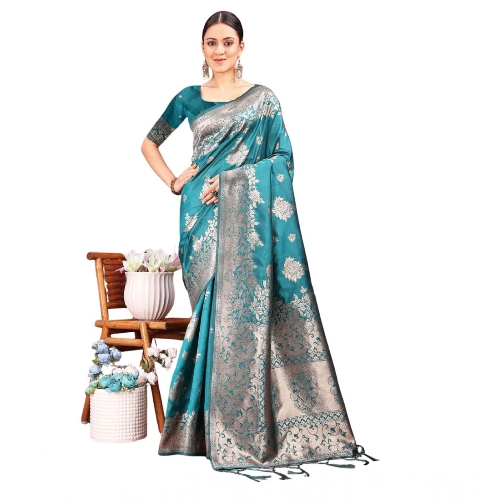 Women's Banarasi Silk Printed Saree With Unstitched Blouse 5.5Mtr (Sea Green) Women's Banarasi Silk Printed Saree With Unstitched Blouse 5.5Mtr (Sea Green)
