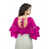 Women's Organza Solid V Neck Layered Ruffle Sleeve Readymade Blouse (Pink Free Size , up to 38–40 Bust)-PID65856