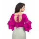 Women's Organza Solid V Neck Layered Ruffle Sleeve Readymade Blouse (Pink Free Size , up to 38–40 Bust)-PID65856
