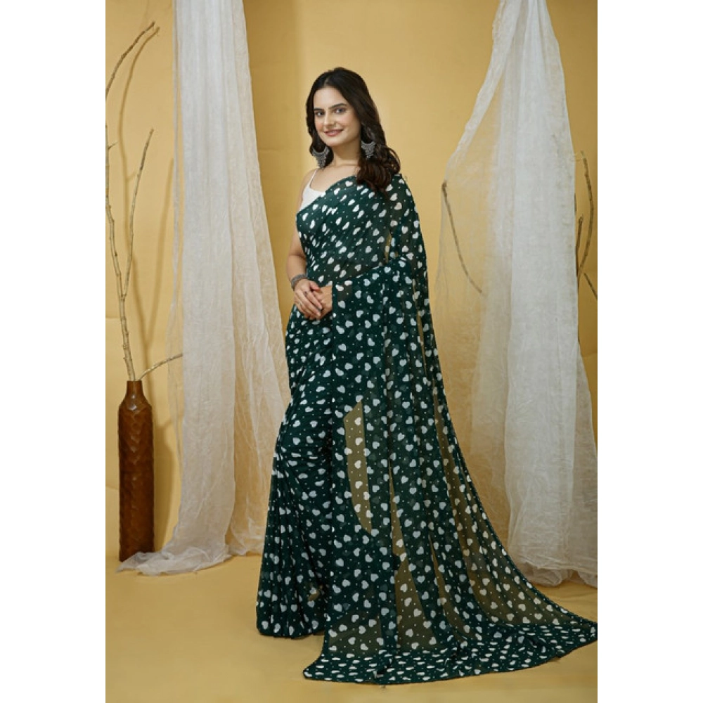 Women's Georgette Printed Saree With Unstitched Blouse 5.5Mtr (Green) Women's Georgette Printed Saree With Unstitched Blouse 5.5Mtr (Green)