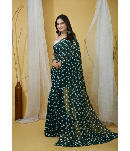 Women's Georgette Printed Saree With Unstitched Blouse 5.5Mtr (Green)