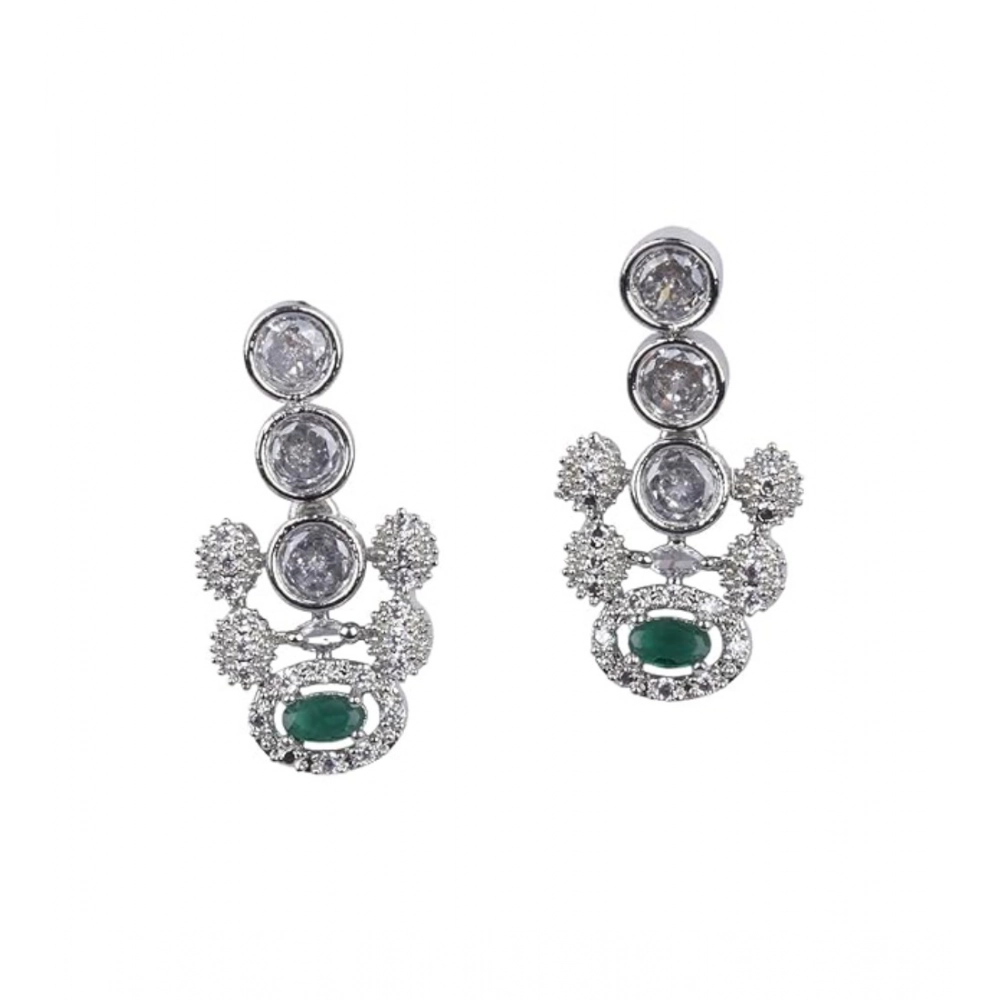 Women's Brass Silver Plated Necklace set (Green)
