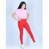 Girl's Cotton Lycra Printed Elasticated Leggings (Red)