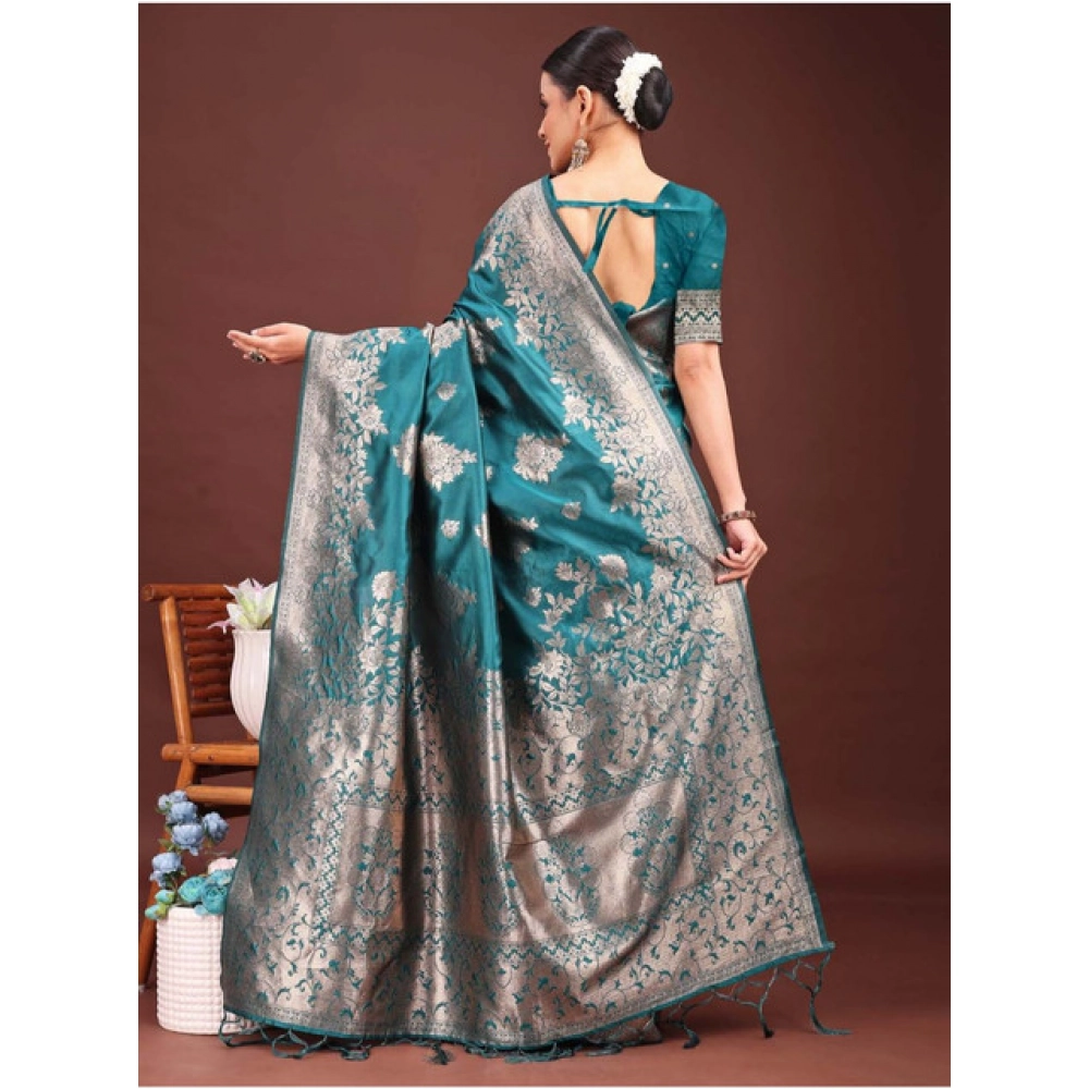 Women's Banarasi Silk Printed Saree With Unstitched Blouse 5.5Mtr (Sea Green) Women's Banarasi Silk Printed Saree With Unstitched Blouse 5.5Mtr (Sea Green)