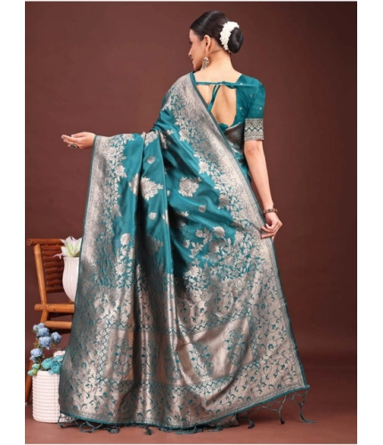 Women's Banarasi Silk Printed Saree With Unstitched Blouse 5.5Mtr (Sea Green) Women's Banarasi Silk Printed Saree With Unstitched Blouse 5.5Mtr (Sea Green)