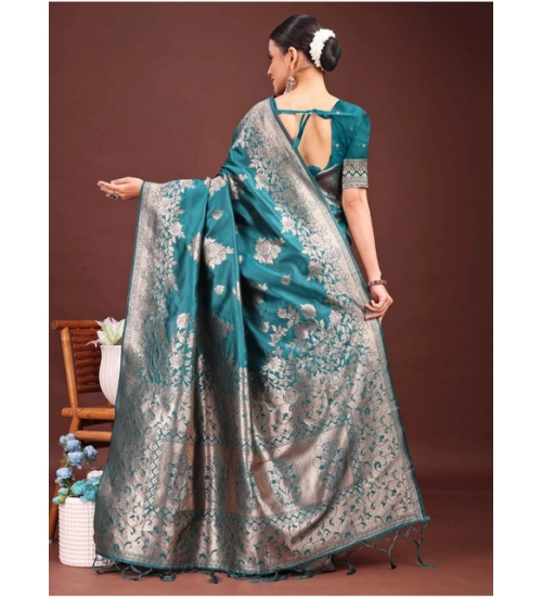 Women's Banarasi Silk Printed Saree With Unstitched Blouse 5.5Mtr (Sea Green) Women's Banarasi Silk Printed Saree With Unstitched Blouse 5.5Mtr (Sea Green)