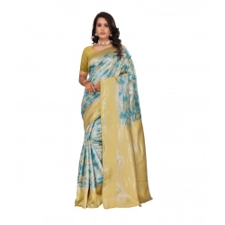 Women's Banarasi Silk Jaquard Woven Saree With Unstitched Blouse 5.5Mtr (Yellow)