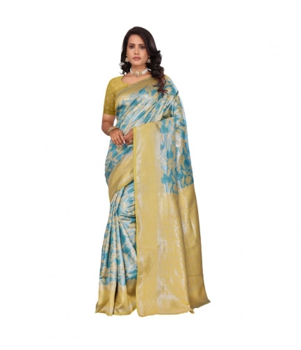 Women's Banarasi Silk Jaquard Woven Saree With Unstitched Blouse 5.5Mtr (Yellow)
