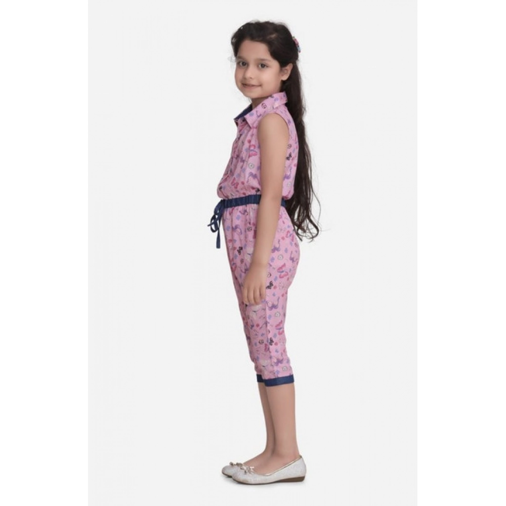 Girl's Cotton Printed Sleeveless Jumpsuit (Pink) Girl's Cotton Printed Sleeveless Jumpsuit (Pink)