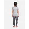 Girl's Cotton Hosiery Printed Night Suit Set (Grey-Red)