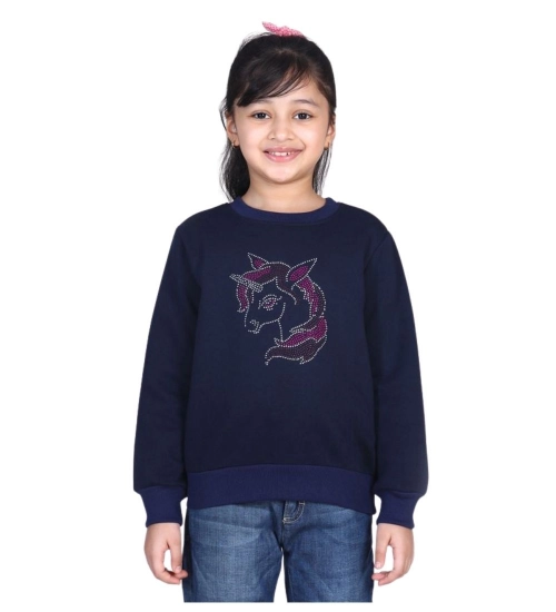 Girl's Fleece Embellished Long Sleeves Sweatshirt (Navy Blue)