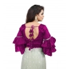 Women's Organza Solid V Neck Layered Ruffle Sleeve Readymade Blouse (Magenta Free Size , up to 38–40 Bust)-PID65853