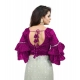 Women's Organza Solid V Neck Layered Ruffle Sleeve Readymade Blouse (Magenta Free Size , up to 38–40 Bust)-PID65853