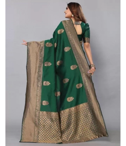 Women's Soft Lichi Silk Printed Saree With Unstitched Blouse 5.5Mtr (Green) Women's Soft Lichi Silk Printed Saree With Unstitched Blouse 5.5Mtr (Green)