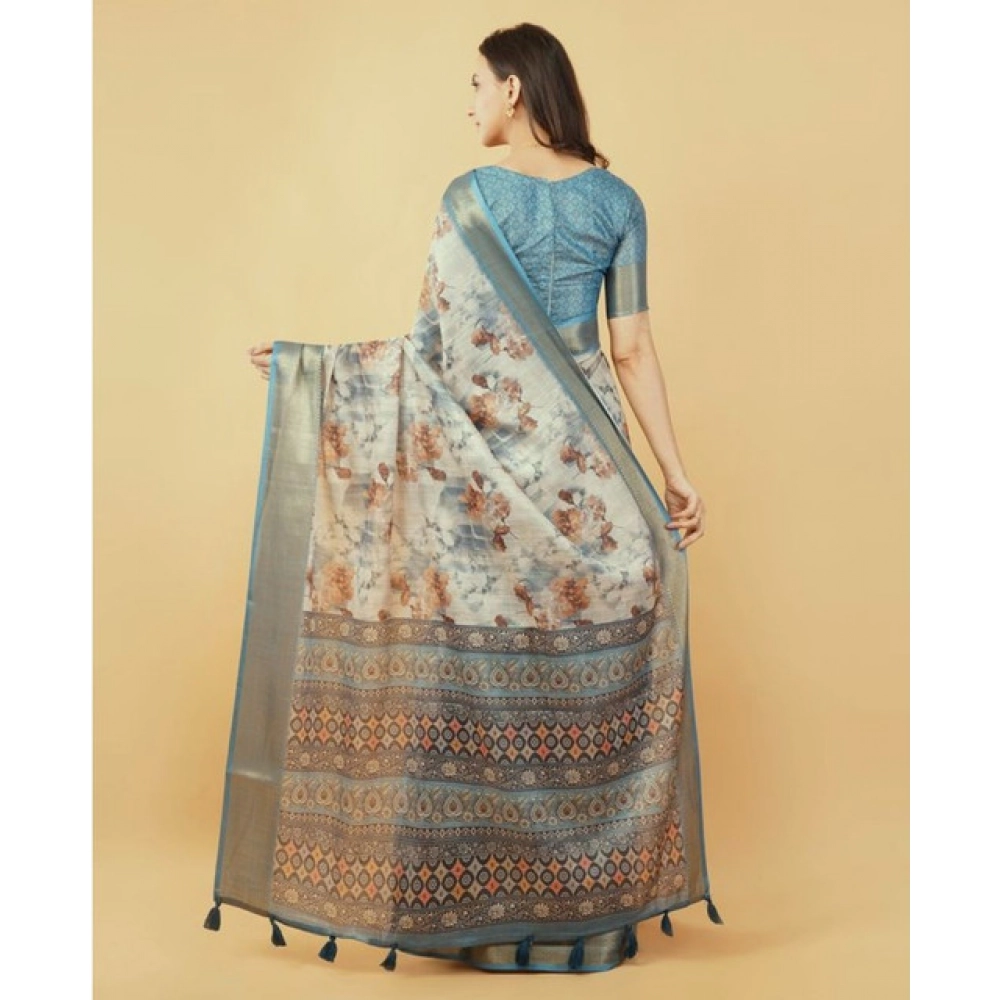 Women's Polyester Printed Saree With Unstitched Blouse 5.5 Mtr (Multicolor)