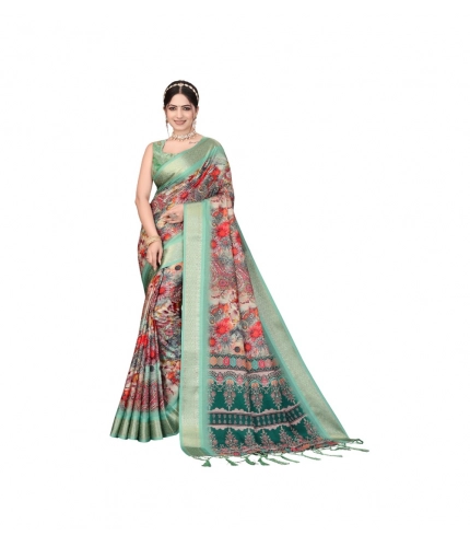 Women's Cotton Silk  Printed Saree With Unstitched Blouse 5.5Mtr (Light Green)