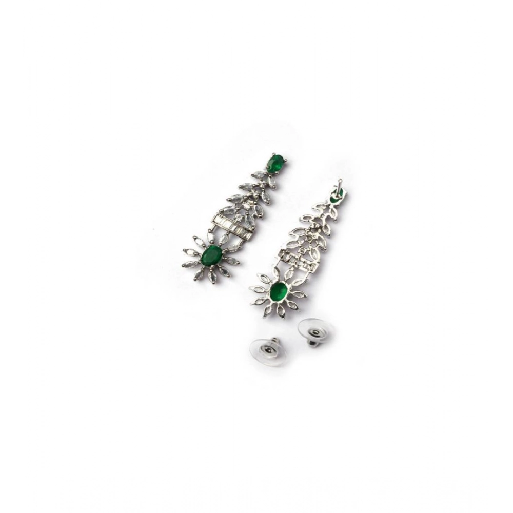 Women's Brass Silver Plated Necklace set (Green)
