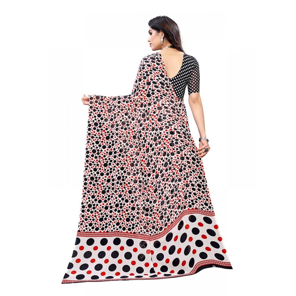 Women's Georgette Printed Saree With Unstitched Blouse 5.5Mtr (Red) Women's Georgette Printed Saree With Unstitched Blouse 5.5Mtr (Red)