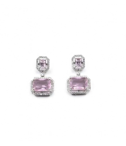 Women's Brass Silver Plated Drop Earrings (Pink)