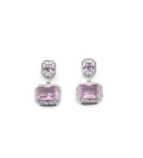 Women's Brass Silver Plated Drop Earrings (Pink)