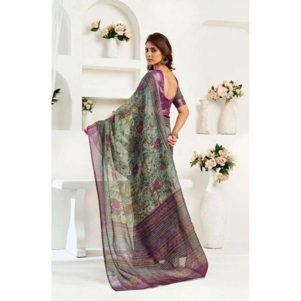 Women's Faux Linen Printed Ready to wear Saree With Unstitched Blouse 5.5Mtr (Multicolor) Women's Faux Linen Printed Ready to wear Saree With Unstitched Blouse 5.5Mtr (Multicolor)