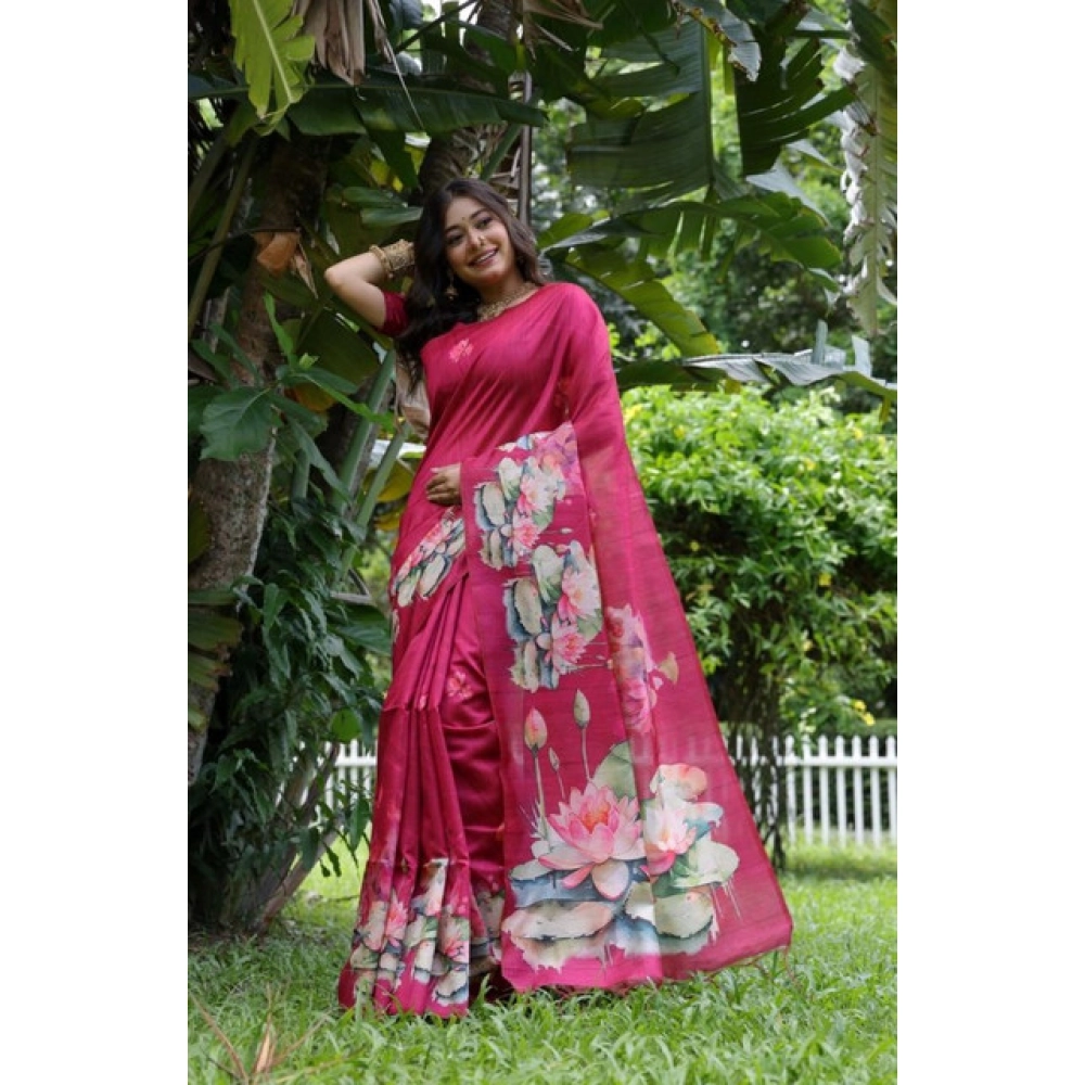 Women's Faux_Tussar Floral Saree With Unstitched Blouse 5.5Mtr (Pink) Women's Faux_Tussar Floral Saree With Unstitched Blouse 5.5Mtr (Pink)
