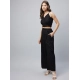 Women's Cotton Linen Solid Sleeveless Crop Top and Palazzo Set (Black)