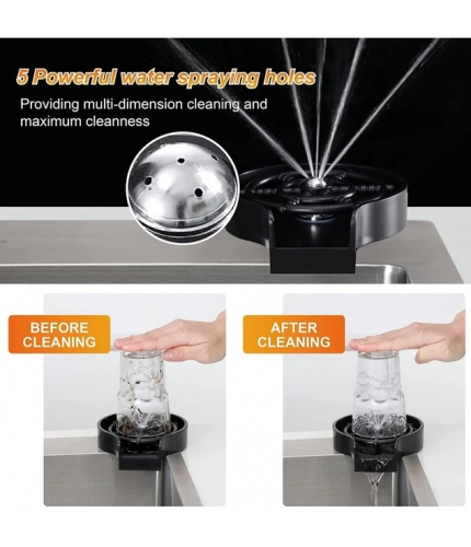 Steel, Plastic Automatic Cup Rinser, Bottle Cleaner, Glass Rinser for Kitchen Sinks 