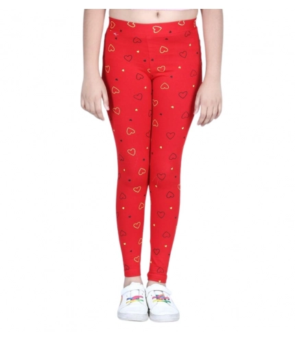 Girl's Cotton Lycra Printed Elasticated Leggings (Red)