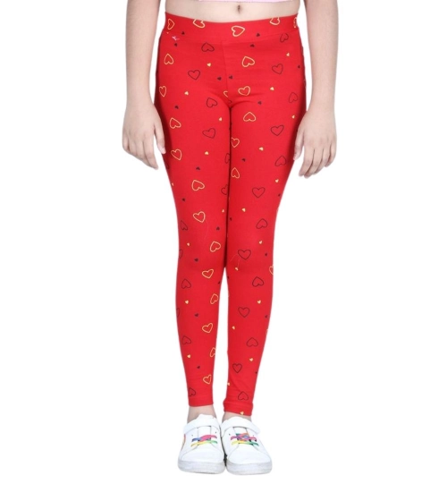 Girl's Cotton Lycra Printed Elasticated Leggings (Red) Girl's Cotton Lycra Printed Elasticated Leggings (Red)
