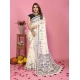 Women's Linen Cotton Printed Saree With Unstitched Blouse 5.5Mtr (Off White)