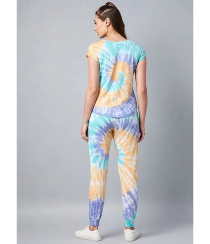Women's Cotton Tie And Dye Short Sleeve Tracksuit (Multicolor)