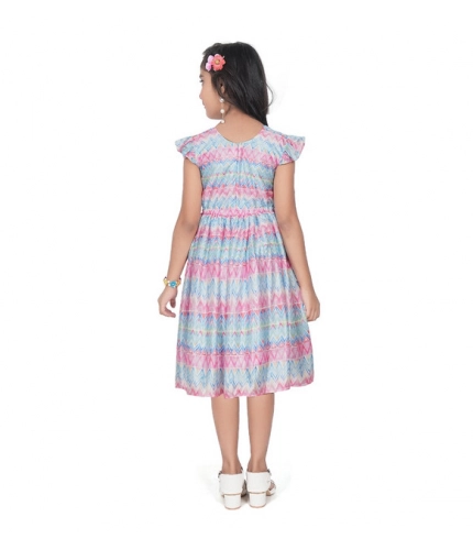 Girl's Lycra Printed Sleeve Less Round Neck Dress (Multicolor)