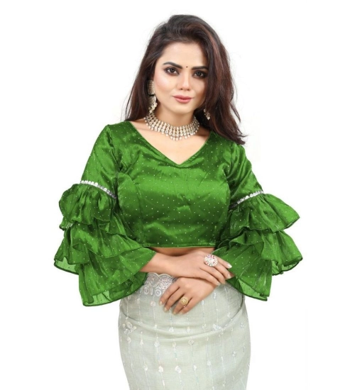 Women's Organza Solid V Neck Layered Ruffle Sleeve Readymade Blouse (Light Green Free Size , up to 38–40 Bust)-PID65852 Women's Organza Solid V Neck Layered Ruffle Sleeve Readymade Blouse (Light Green Free Size , up to 38–40 Bust)-PID65852