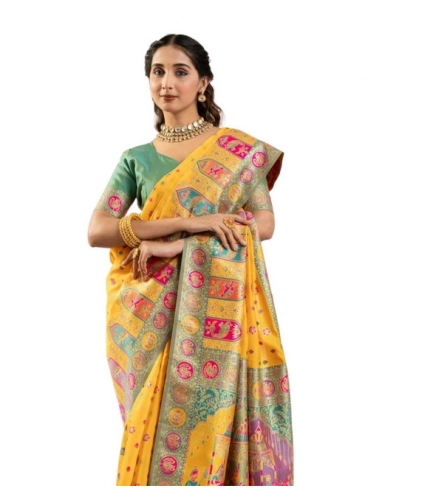 Women's Faux_Banarasi Woven Motifs Saree With Unstitched Blouse 5.5Mtr (Yellow)