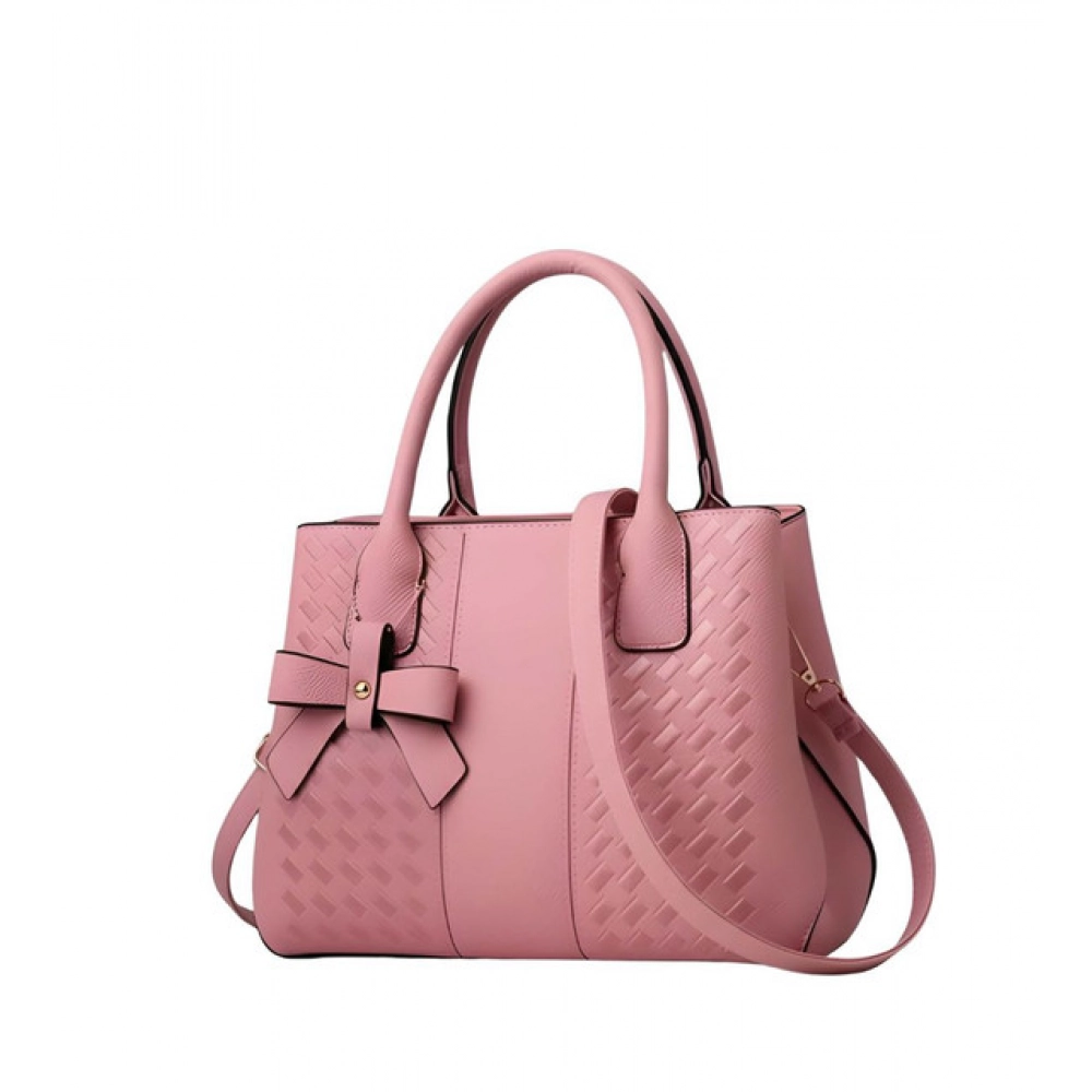 Women's PU Leather Solid Shoulder Zipper Handbag (Pink)