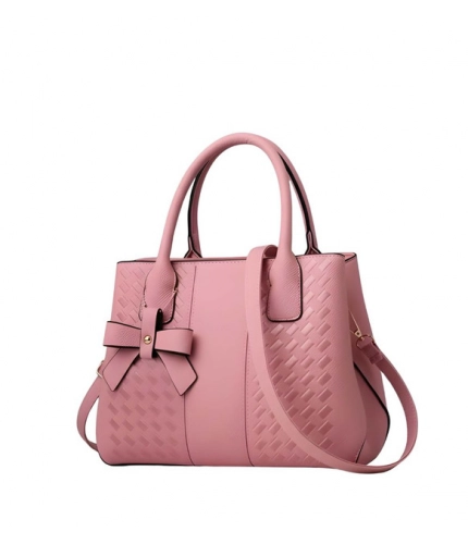 Women's PU Leather Solid Shoulder Zipper Handbag (Pink)